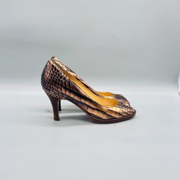 Cole Haan Shoes - Cole Haan Shoes Womens 6 Brown Snake Embossed Leather Peep Toe Vintage Pumps